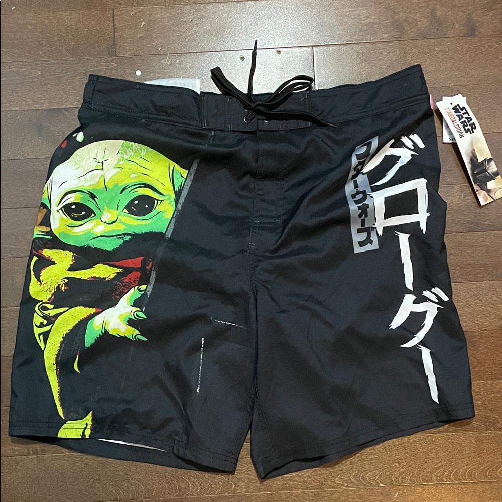 Men’s Star Wars Black Swim Shorts with Green Character Print large